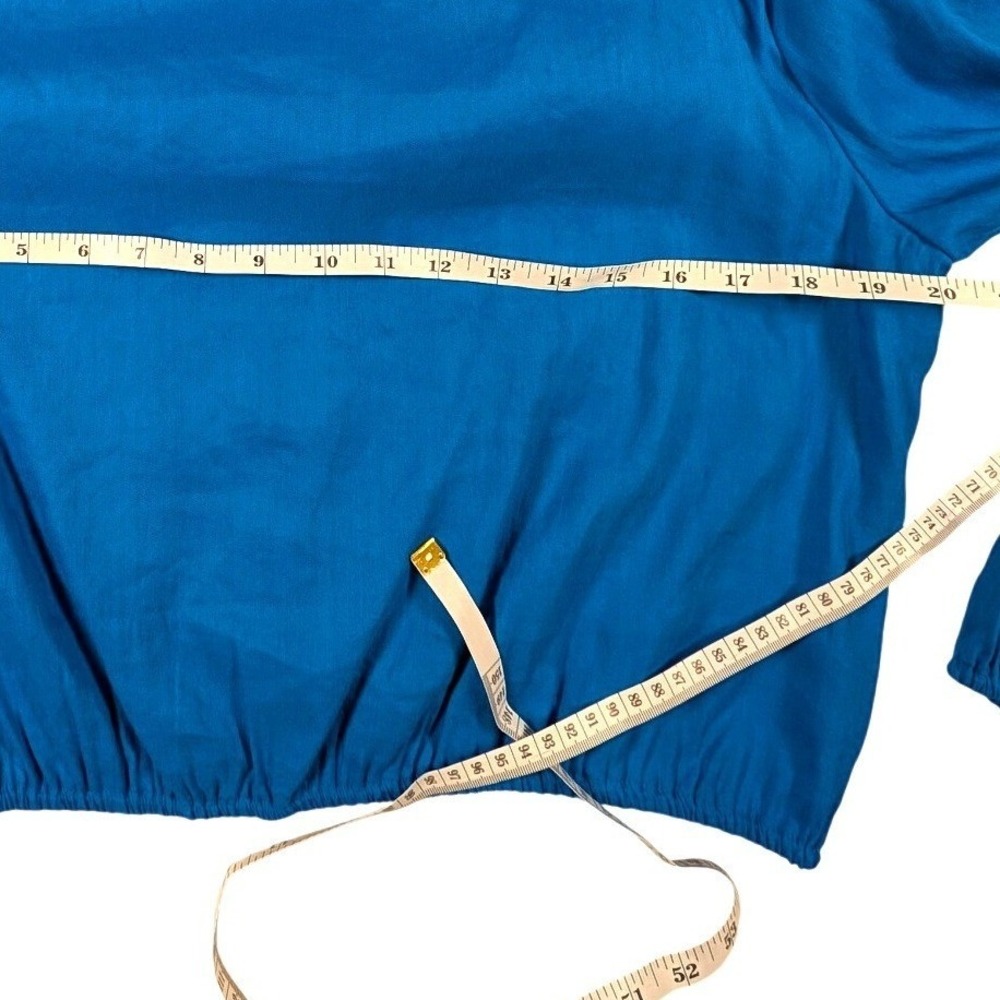 Gianni Bini Blue Linen Blend Puff Sleeve Cropped Tie Front Blouse NWT Medium - Picture 5 of 8